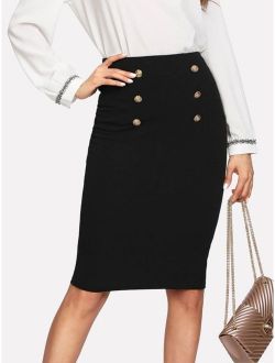 Double Button Pencil Skirt