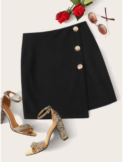 Button Front Zip Side Wrap Skirt