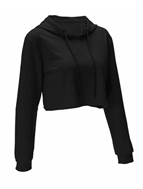 Women Long Sleeve Pullover Hooded Sweatshirt Casual Loose Crop Top Shirt