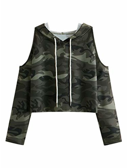 SweatyRocks Women's Cold Shoulder Tie Dye Pullover Hoodie Crop Top Sweatshirt