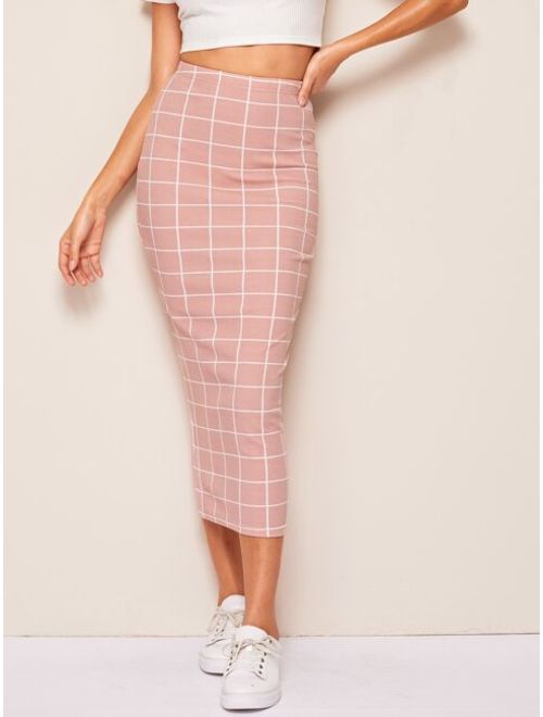 Shein High Waist Grid Bodycon Skirt