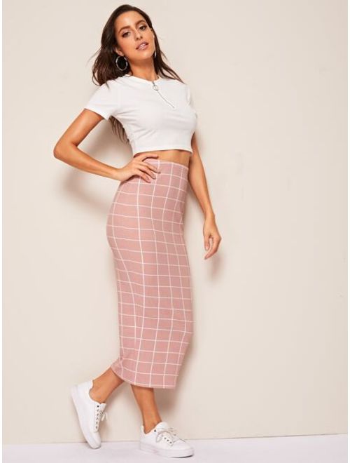 Shein High Waist Grid Bodycon Skirt