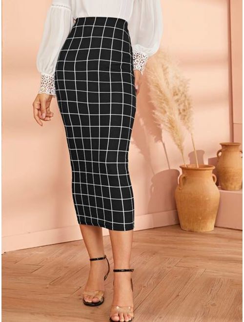 Shein High Waist Grid Bodycon Skirt