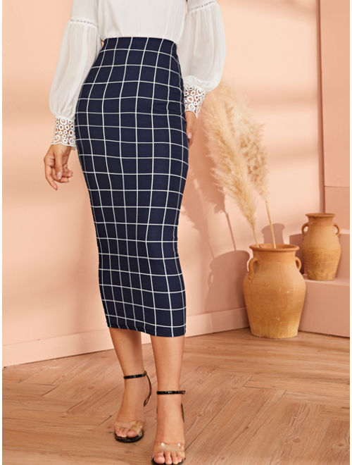 Shein High Waist Grid Bodycon Skirt