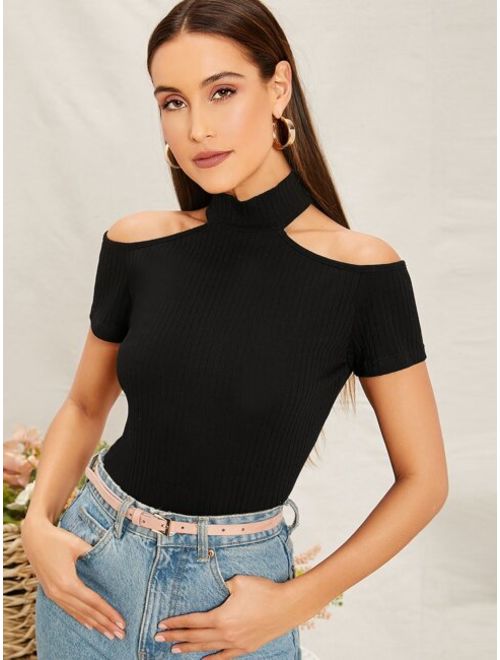 Buy Shein Cold Shoulder Rib Knit Top Online Topofstyle