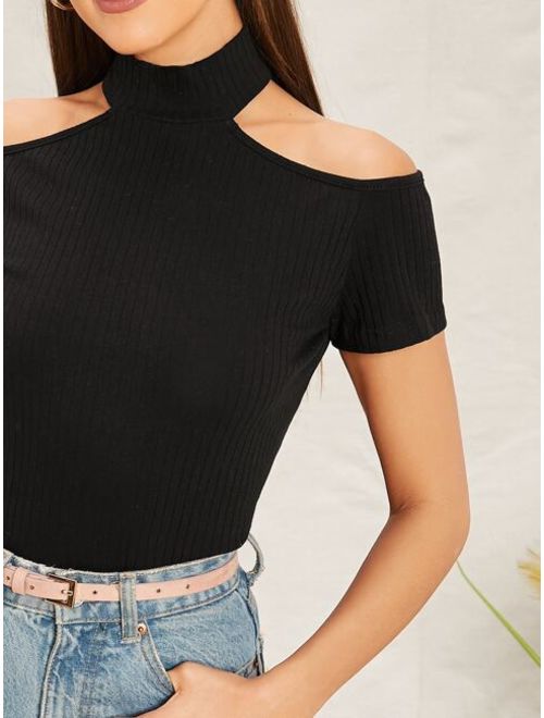 Buy Shein Cold Shoulder Rib Knit Top Online Topofstyle