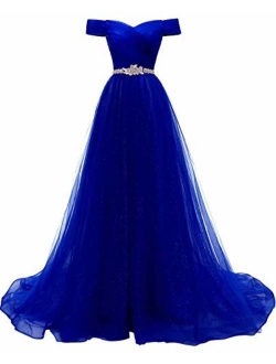 AiniDress Women's A-line Tulle Prom Dresses Off the Shoulder Formal Evening Ball Gown