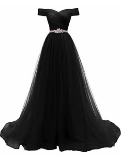 AiniDress Women's A-line Tulle Prom Dresses Off the Shoulder Formal Evening Ball Gown