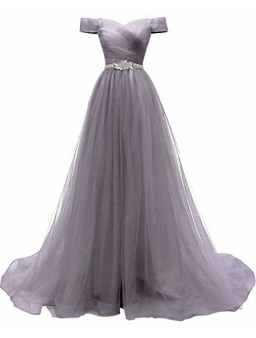 AiniDress Women's A-line Tulle Prom Dresses Off the Shoulder Formal Evening Ball Gown