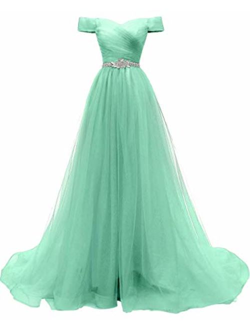 AiniDress Women's A-line Tulle Prom Dresses Off the Shoulder Formal Evening Ball Gown