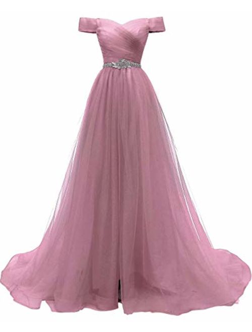 AiniDress Women's A-line Tulle Prom Dresses Off the Shoulder Formal Evening Ball Gown