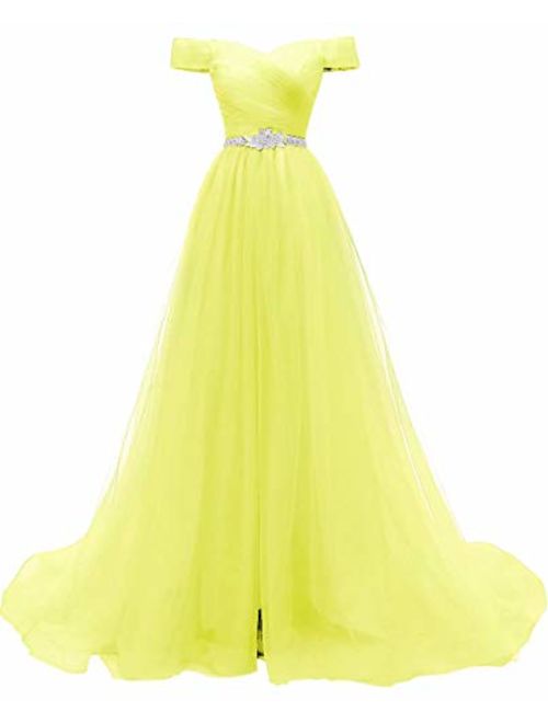 AiniDress Women's A-line Tulle Prom Dresses Off the Shoulder Formal Evening Ball Gown