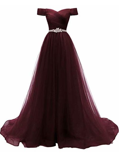 AiniDress Women's A-line Tulle Prom Dresses Off the Shoulder Formal Evening Ball Gown