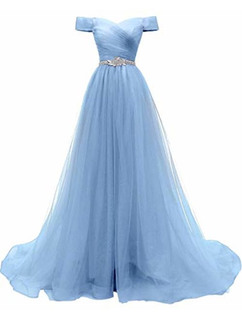 AiniDress Women's A-line Tulle Prom Dresses Off the Shoulder Formal Evening Ball Gown