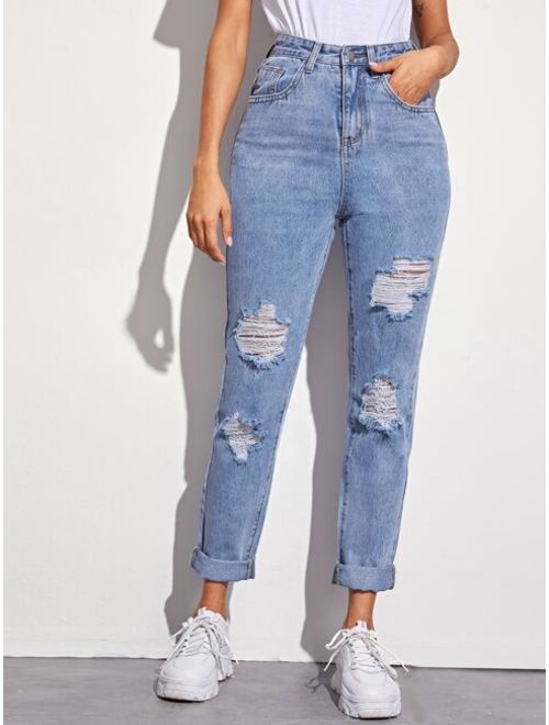 Shein Solid Ripped 5-pocket Carrot Jeans