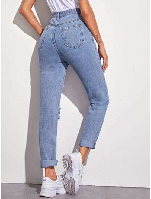 Shein Solid Ripped 5-pocket Carrot Jeans