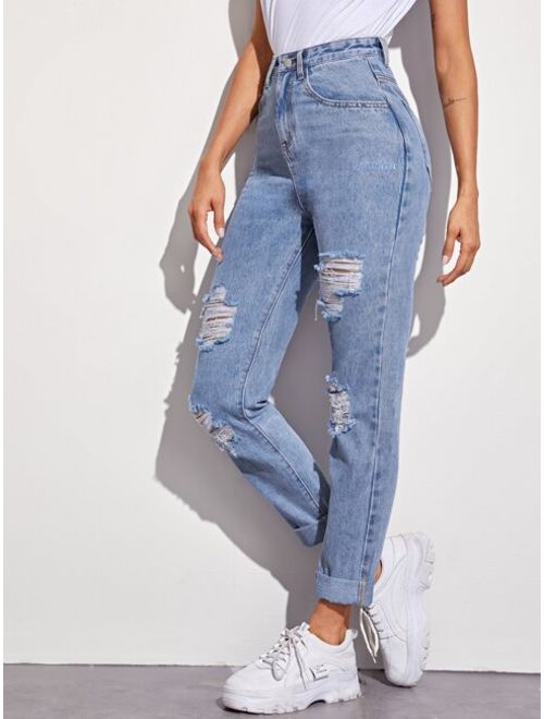 Shein Solid Ripped 5-pocket Carrot Jeans