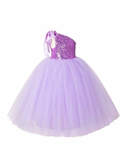 ekidsbridal One-Shoulder Sequin Tutu Junior Flower Girl Dress Formal Princess Dresses 182