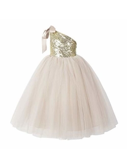 ekidsbridal One-Shoulder Sequin Tutu Junior Flower Girl Dress Formal Princess Dresses 182