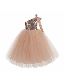 ekidsbridal One-Shoulder Sequin Tutu Junior Flower Girl Dress Formal Princess Dresses 182