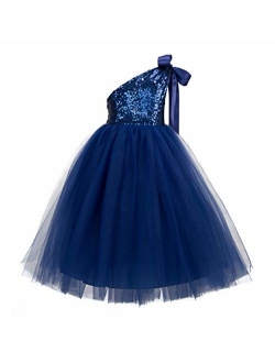 ekidsbridal One-Shoulder Sequin Tutu Junior Flower Girl Dress Formal Princess Dresses 182