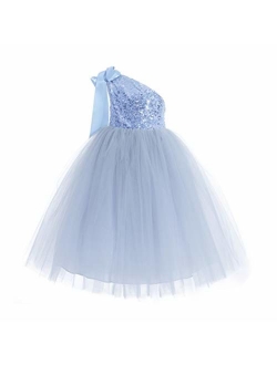 ekidsbridal One-Shoulder Sequin Tutu Junior Flower Girl Dress Formal Princess Dresses 182