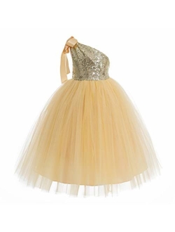 ekidsbridal One-Shoulder Sequin Tutu Junior Flower Girl Dress Formal Princess Dresses 182