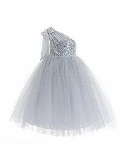 ekidsbridal One-Shoulder Sequin Tutu Junior Flower Girl Dress Formal Princess Dresses 182