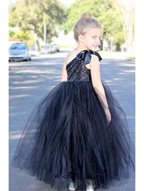 ekidsbridal One-Shoulder Sequin Tutu Junior Flower Girl Dress Formal Princess Dresses 182