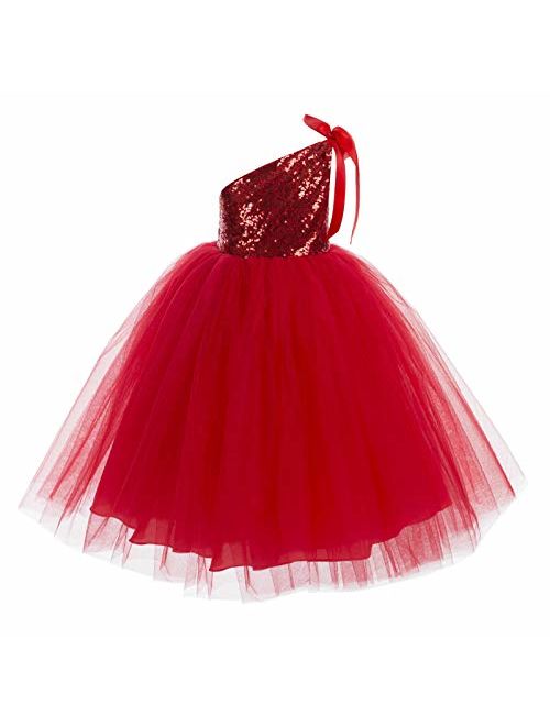 ekidsbridal One-Shoulder Sequin Tutu Junior Flower Girl Dress Formal Princess Dresses 182