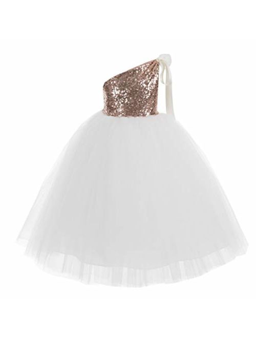 ekidsbridal One-Shoulder Sequin Tutu Junior Flower Girl Dress Formal Princess Dresses 182