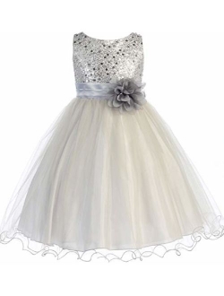 Gorgeous Sequined Round Neck Tulle Flower Corsage Pageant Flower Girl Dress