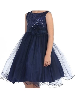 Gorgeous Sequined Round Neck Tulle Flower Corsage Pageant Flower Girl Dress