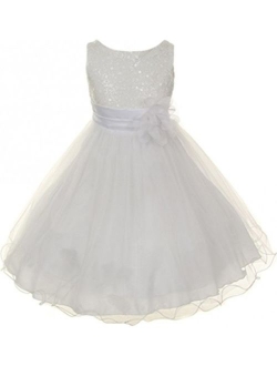 Gorgeous Sequined Round Neck Tulle Flower Corsage Pageant Flower Girl Dress