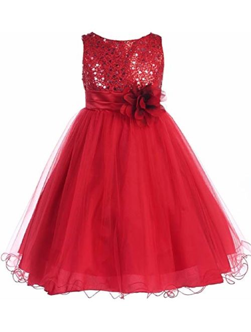 Gorgeous Sequined Round Neck Tulle Flower Corsage Pageant Flower Girl Dress