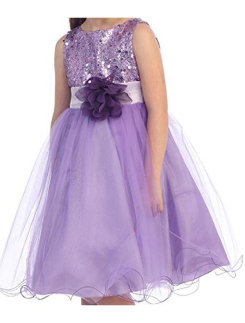 Gorgeous Sequined Round Neck Tulle Flower Corsage Pageant Flower Girl Dress