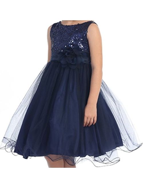 Gorgeous Sequined Round Neck Tulle Flower Corsage Pageant Flower Girl Dress