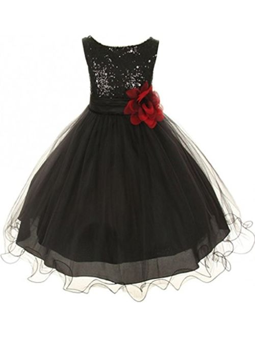 Gorgeous Sequined Round Neck Tulle Flower Corsage Pageant Flower Girl Dress