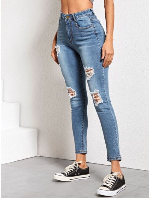 Shein Ripped Slant Pocket Skinny Jeans