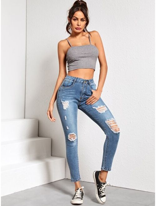 Shein Ripped Slant Pocket Skinny Jeans