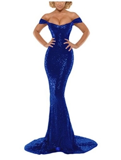 YSMei Women's Off Shoulder Mermaid Sequins Evening Dress Long Prom Gowns