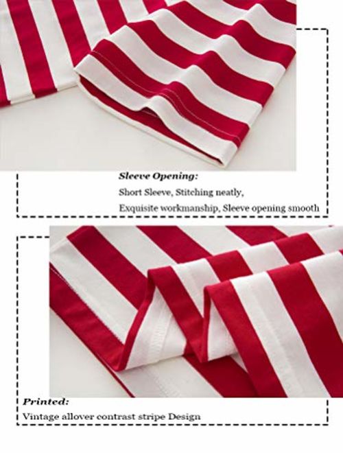 THWEI Men Color Block Crewneck Short Sleeve Casual Allover Print Striped T Shirt-Red & White-XL(Fit 44-46)