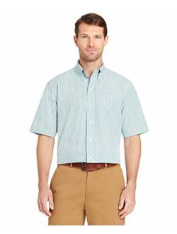 Arrow 1851 Men's Tall Hamilton Poplins Short Sleeve Button Down Plaid Shirt, Aqua Haze, 4X-Large Big