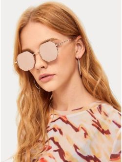 Metal Polygon Frame Mirror Lens Sunglasses