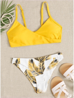 Palm Random Print Adjustable Strap Bikini Swimsuit