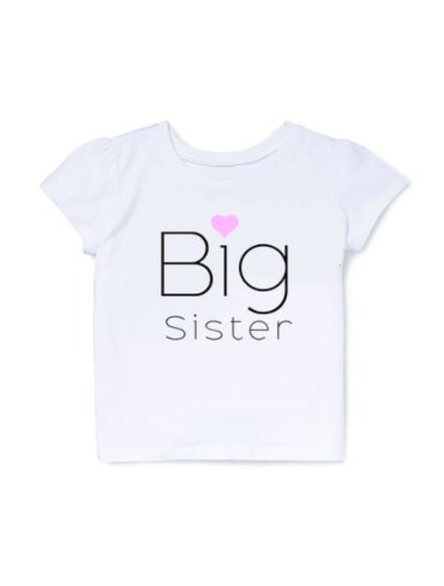 Big Sister Tee Shirt for Youth Kids Toddler Girls Pregnancy Announcement or Gender Reveal Sibling T-Shirt Ultra Soft Premium Cotton in White 4T