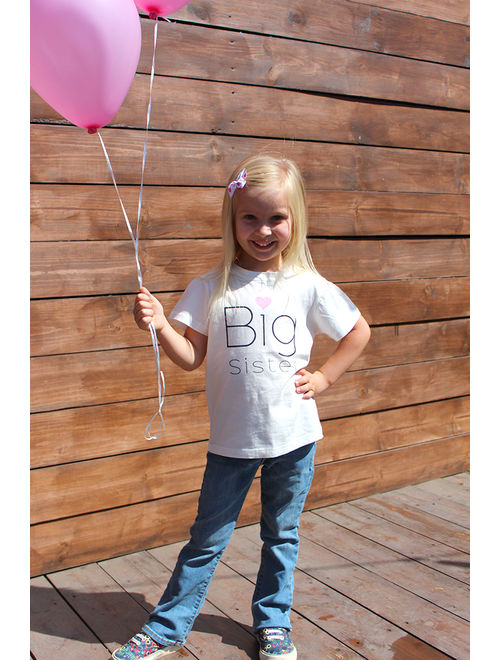 Big Sister Tee Shirt for Youth Kids Toddler Girls Pregnancy Announcement or Gender Reveal Sibling T-Shirt Ultra Soft Premium Cotton in White 4T