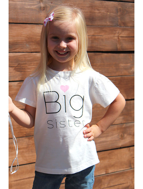 Big Sister Tee Shirt for Youth Kids Toddler Girls Pregnancy Announcement or Gender Reveal Sibling T-Shirt Ultra Soft Premium Cotton in White 4T