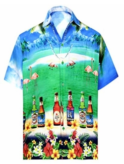 LA LEELA Men's Golf Front Pocket Short Sleeve Hawaiian Shirt