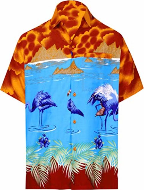 LA LEELA Men's Golf Front Pocket Short Sleeve Hawaiian Shirt